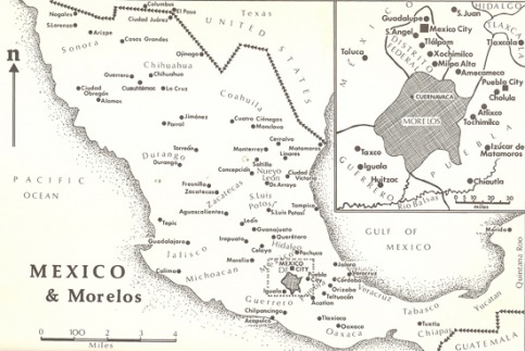 Map that shows the reason for why the Plan of Ayala was called like that (because Zapata had his headquarters close to Villa de Ayala)